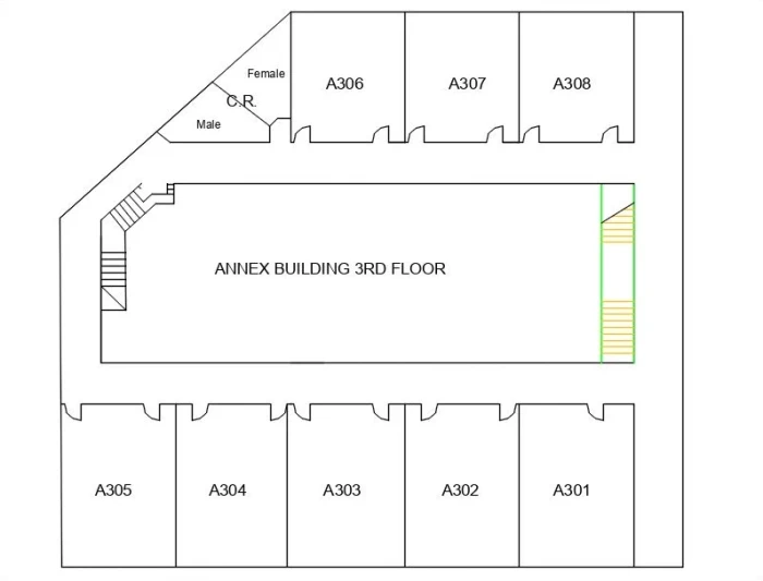 Floor plan for Rooms A301-A308